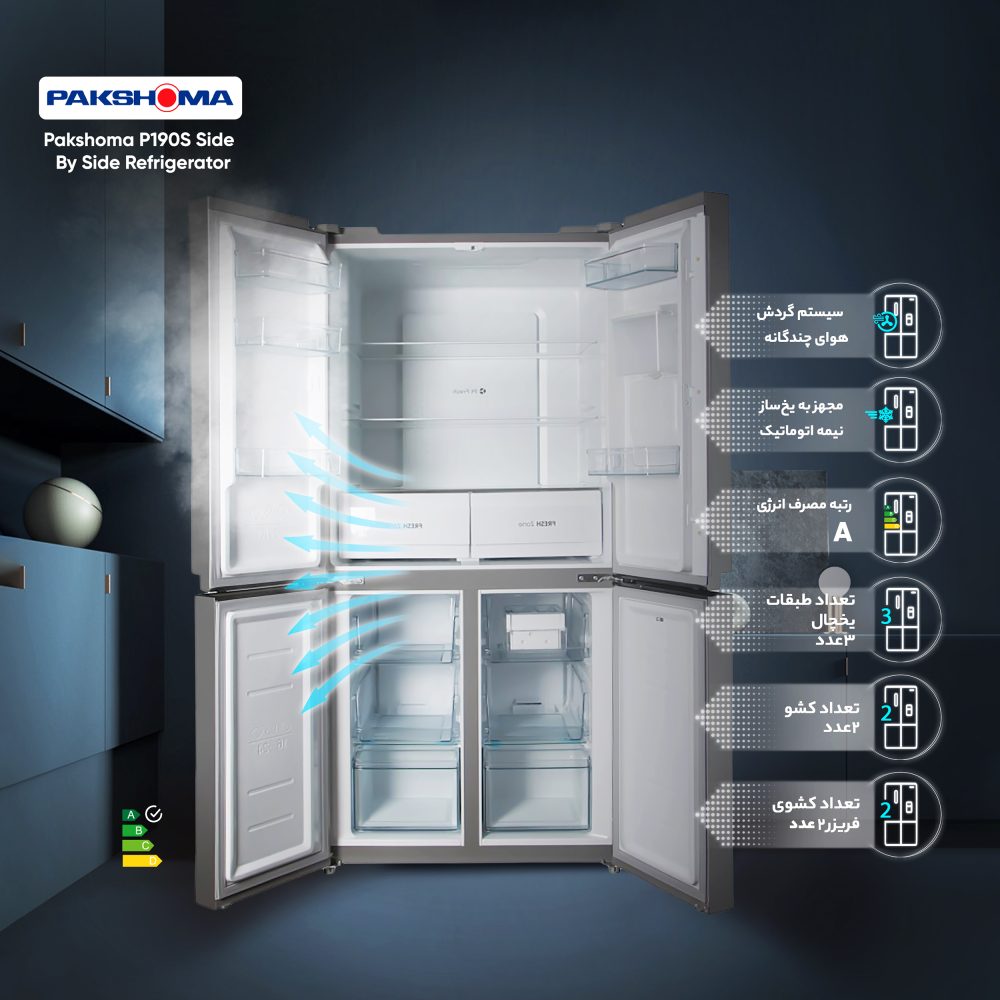 یخچال و فریزر ساید بای ساید 19 فوت پاکشوما مدل 4D RDP 530 W - تصویر 23